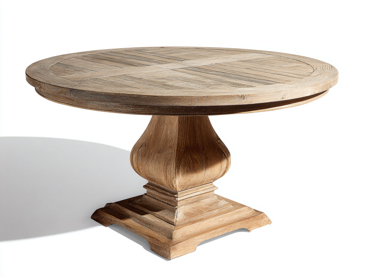 Mesas de jardín de madera 120x120x76 cm - marrón claro - diseño redondo con pedestal clásico