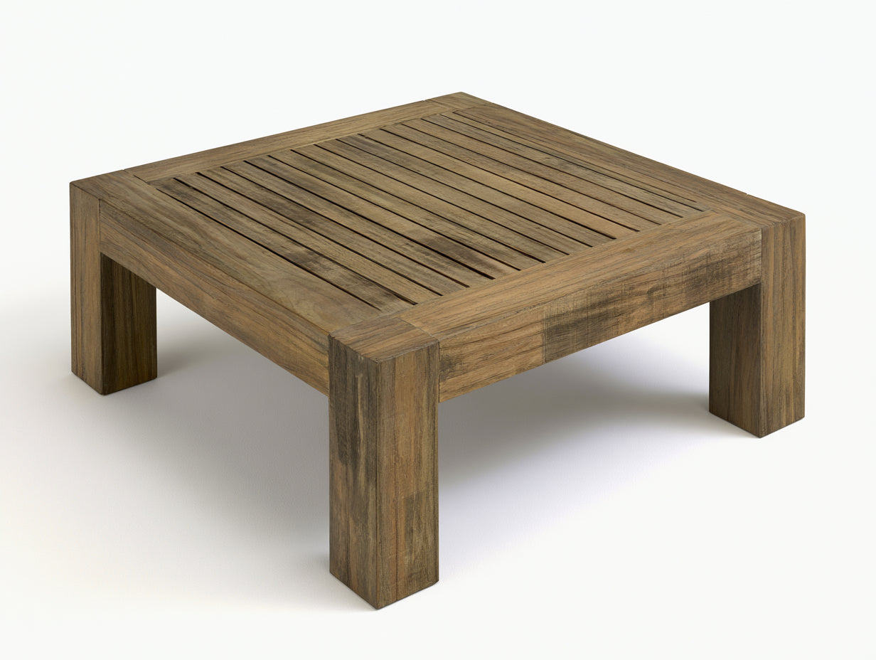 Mesas de jardín cuadrada de madera 90x90x35 cm - marrón natural - tablero ranurado