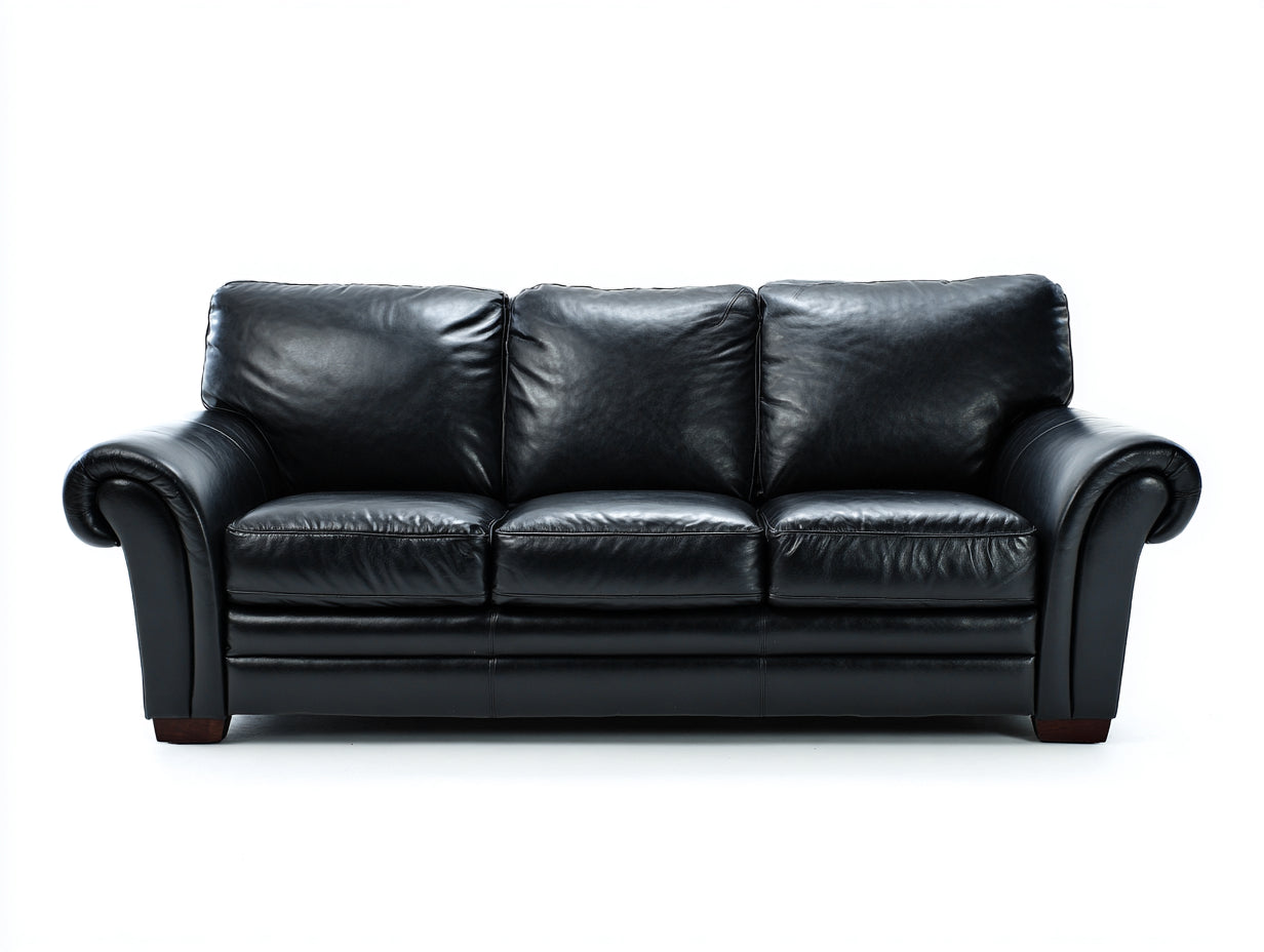 Sofás 3 plazas de cuero sintético 210x90x88 cm - Negro - Diseño clásico con reposabrazos curvos