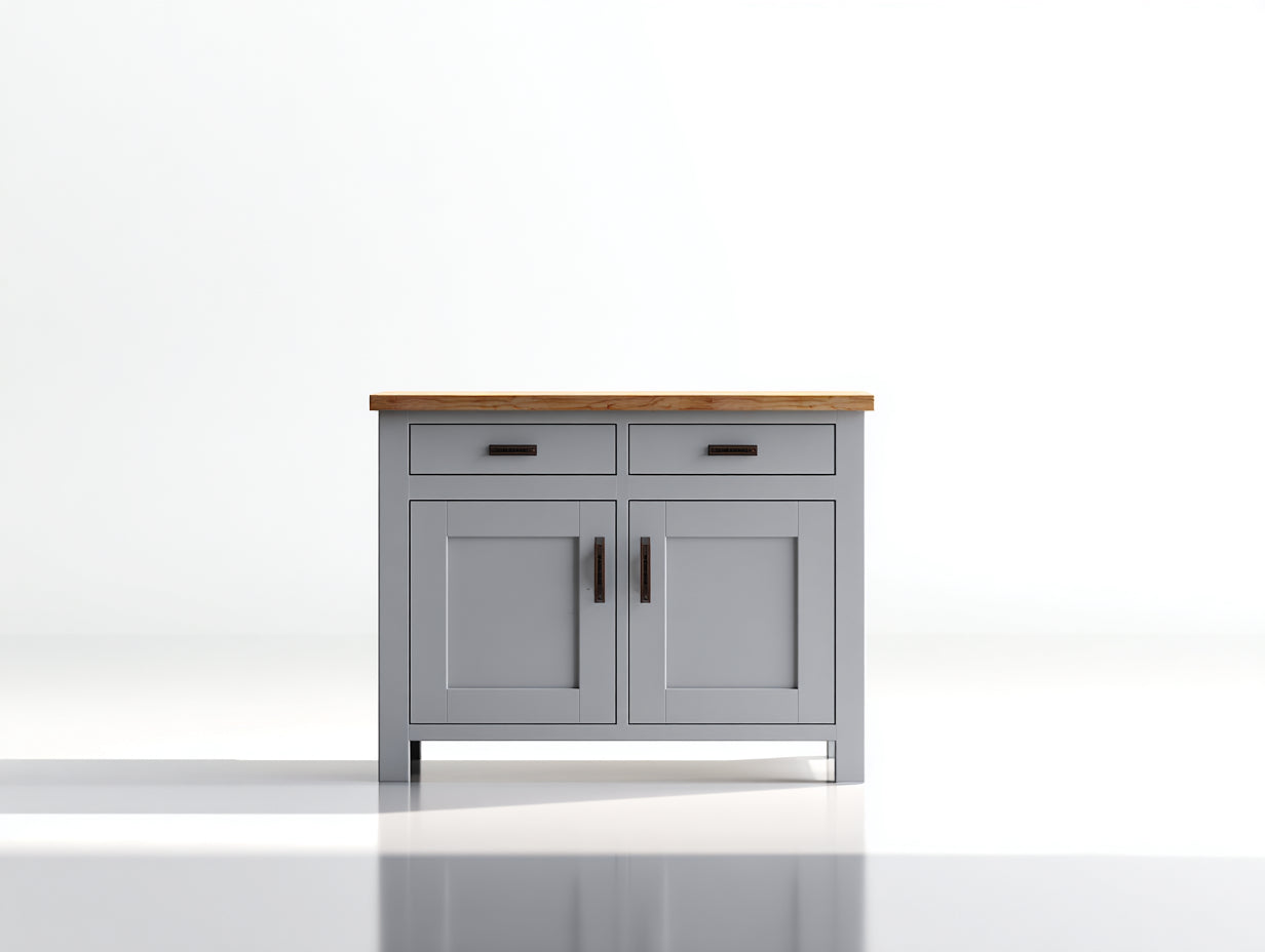 Aparadores de madera con 2 puertas y 2 cajones 105x40x82 cm - gris y madera natural - diseño moderno para salón