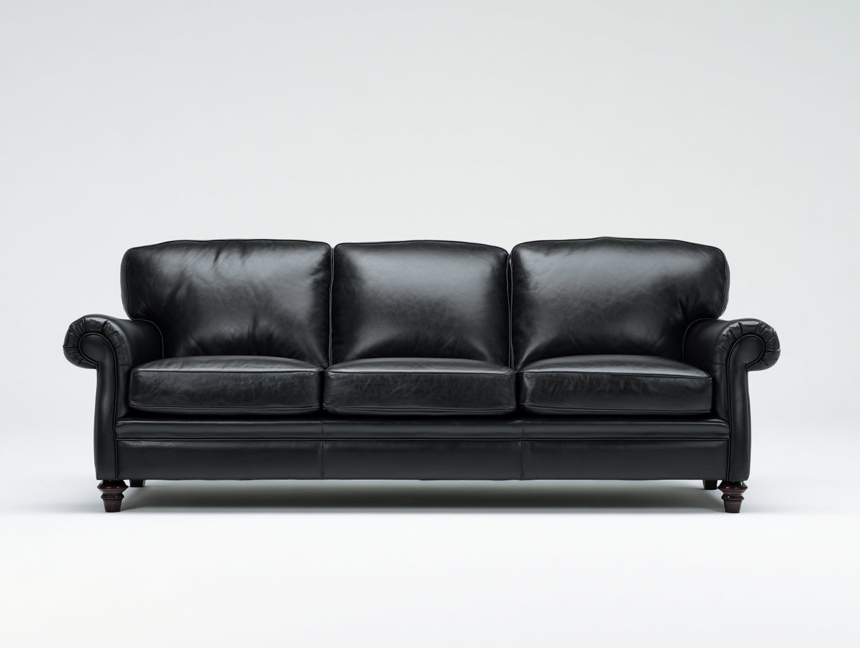 Sofás 3 plazas tapizado efecto cuero 220x88x85 cm - negro - reposabrazos curvos