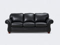 Sofás 3 plazas de cuero negro 220x95x90 cm - brazos enrollados - estilo clásico para salón