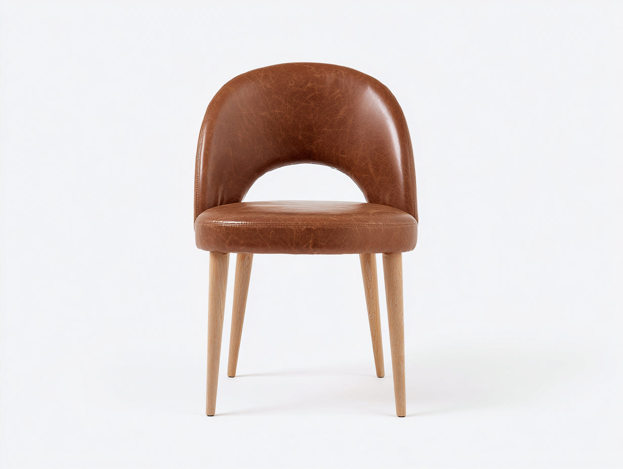 Sillas de comedor tapizadas en polipiel 52x55x84 cm - marrón y madera natural - respaldo curvado estilo vintage
