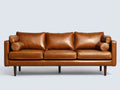 Sofás 3 plazas tapizado efecto cuero 218x90x84 cm - marrón cognac - patas altas de madera