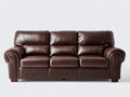 Sofás 3 plazas tapizado efecto piel 215x94x88 cm - marrón oscuro - diseño clásico con brazos curvos para salón