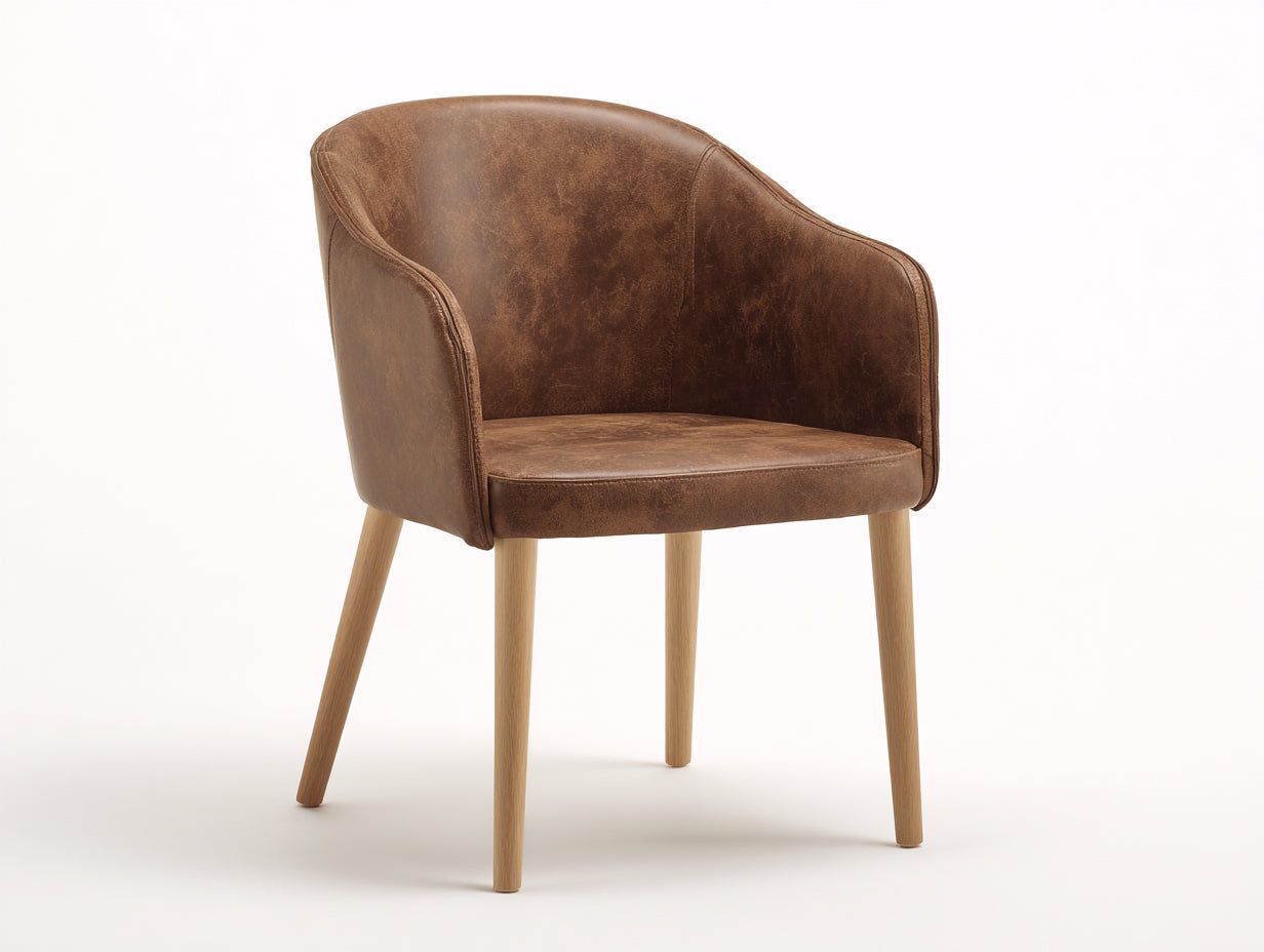 Sillas de comedor tapizadas en polipiel con reposabrazos 58x59x83 cm - marrón-madera natural - para comedor