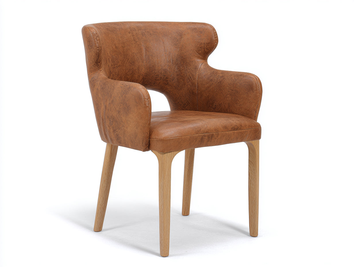 Sillas de comedor tapizadas en polipiel 61x58x86 cm - marrón y madera natural - con brazos estilo vintage