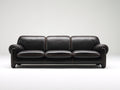 Sofás 3 plazas tapizado efecto piel 220x90x78 cm - negro - diseño bajo con brazos redondeados para salón