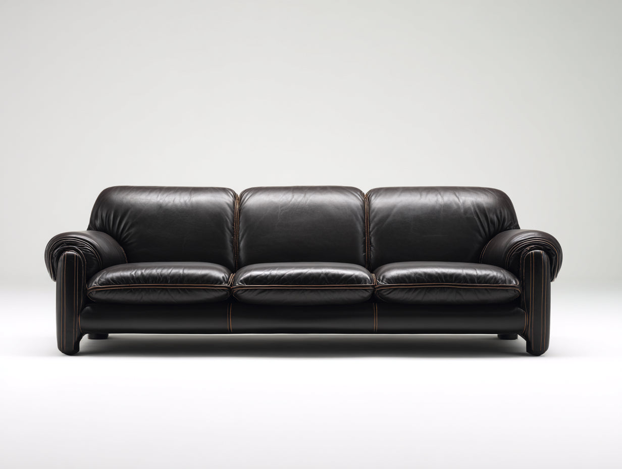 Sofás 3 plazas tapizado efecto piel 220x90x78 cm - negro - diseño bajo con brazos redondeados para salón