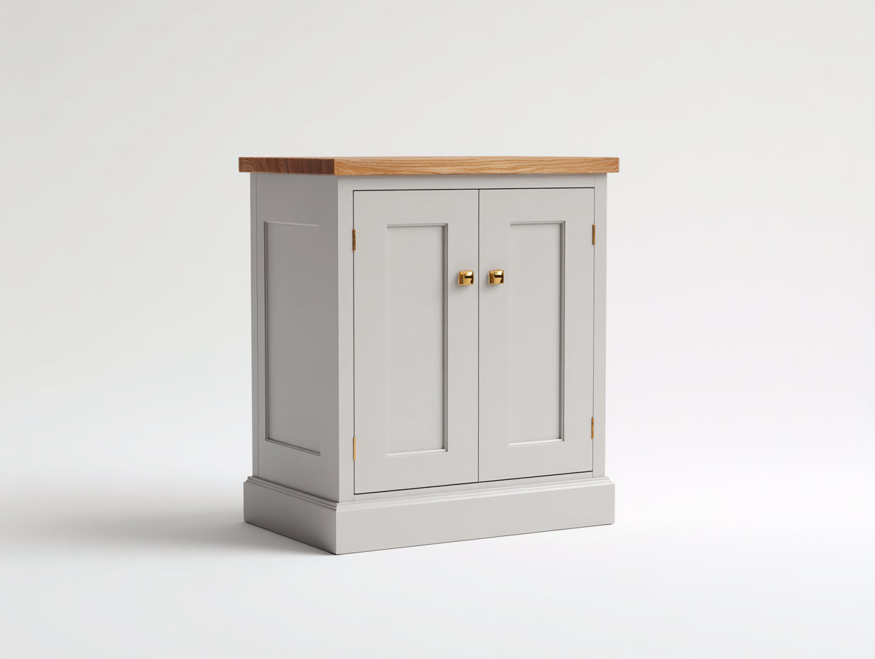 Aparadores de madera 90x40x90 cm - Blanco y madera natural - 2 puertas con tiradores dorados