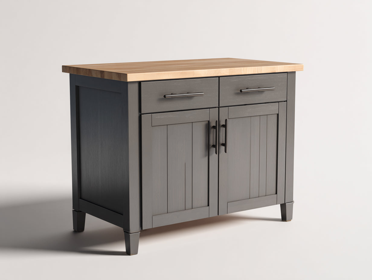 Aparadores de madera manufacturada 110x45x90 cm gris antracita y marrón natural con 2 puertas y 2 cajones estilo moderno para comedor