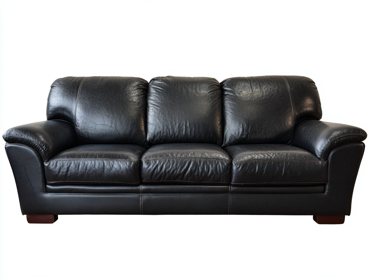 Sofás 3 plazas de cuero sintético 215x92x90 cm - Negro - Diseño clásico acolchado