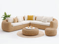 Sofás de exterior modulares 320x320x78 cm - fibra trenzada beige natural - tapizado blanco roto con mesa y reposapiés