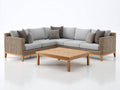 Sofás de exterior esquinero de ratán trenzado 270x210x76 cm - gris y marrón natural - con mesa de centro