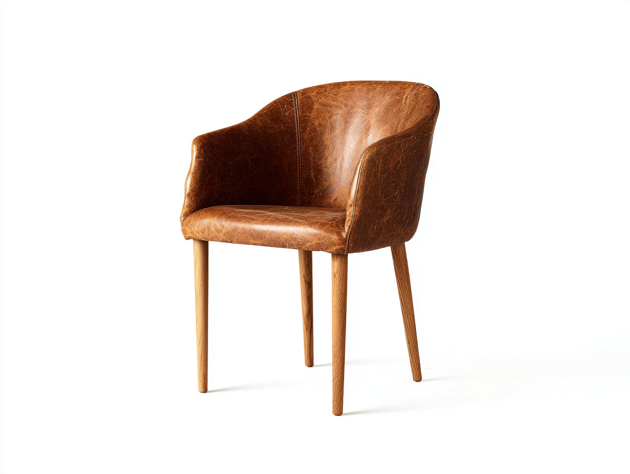 Sillas de comedor tapizadas en cuero sintético 60x58x83 cm marrón coñac con patas de madera estilo vintage para comedor