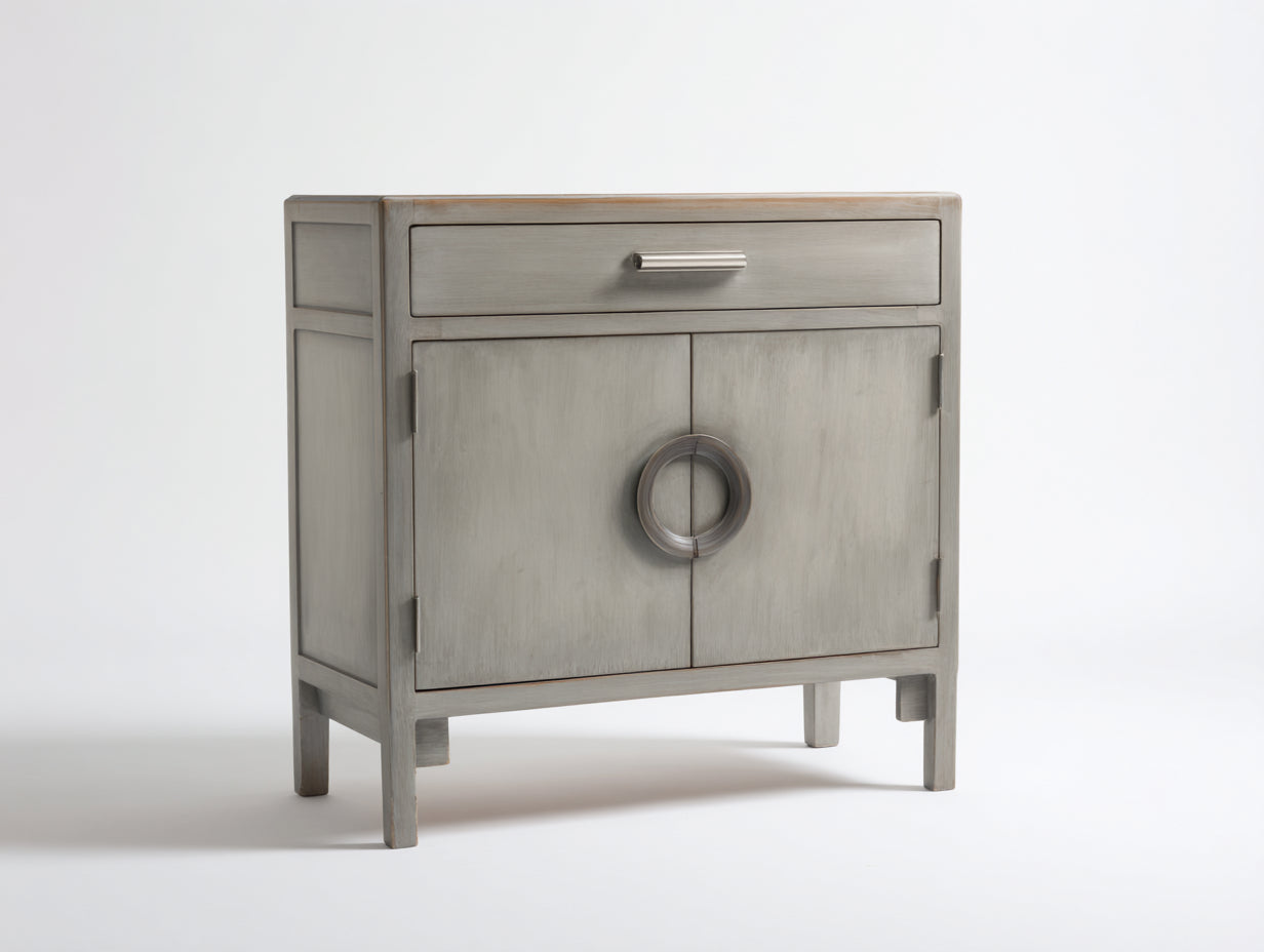 Aparadores de madera 90x40x95 cm - Gris claro - 1 cajón y 2 puertas de diseño clásico