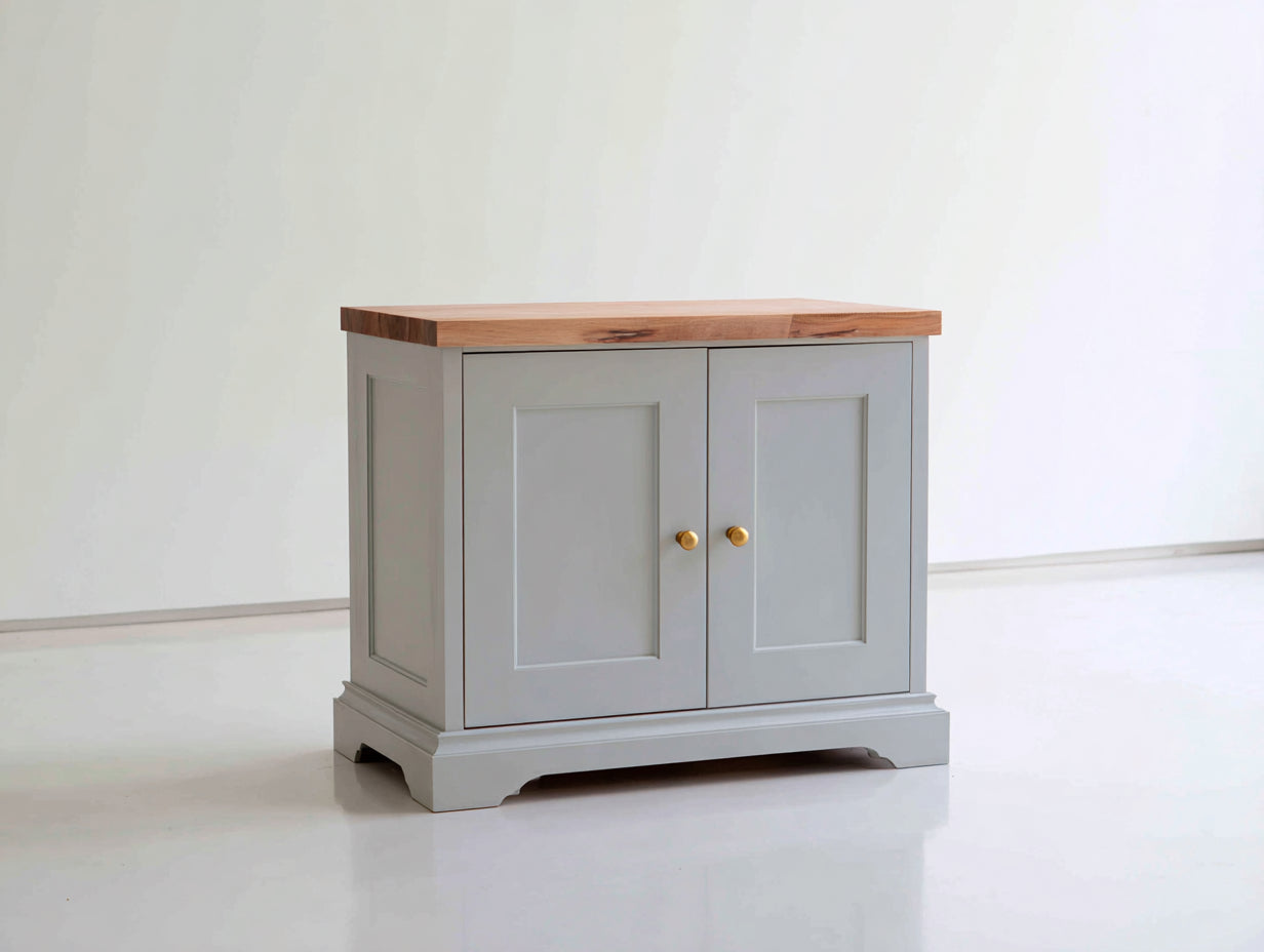 Aparadores de madera 85x40x62 cm - gris salvia y roble natural - 2 puertas con tiradores dorados