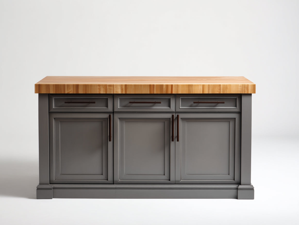 Aparadores de madera con 3 puertas y 3 cajones 150x45x85 cm - gris oscuro y madera natural - diseño clásico para salón