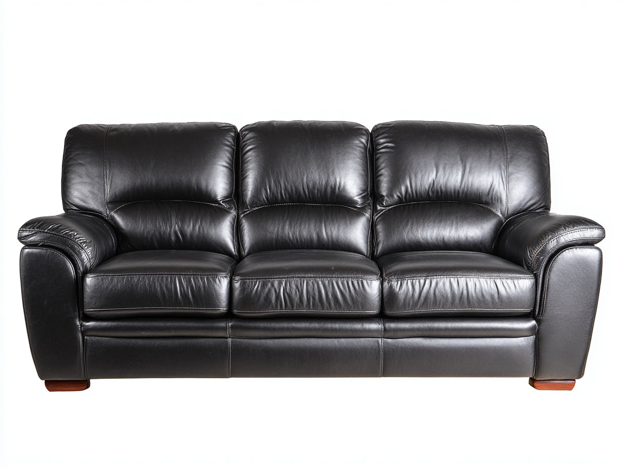 Sofás 3 plazas tapizado efecto piel 210x92x90 cm - negro - diseño acolchado para salón