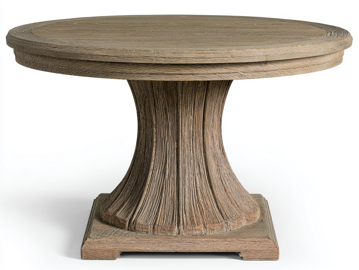 Mesas de jardín de madera maciza 130x130x76 cm - marrón claro - diseño redondo con pedestal central para exterior