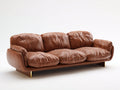 Sofás 3 plazas tapizado efecto cuero 225x95x78 cm - marrón cognac - patas metálicas doradas