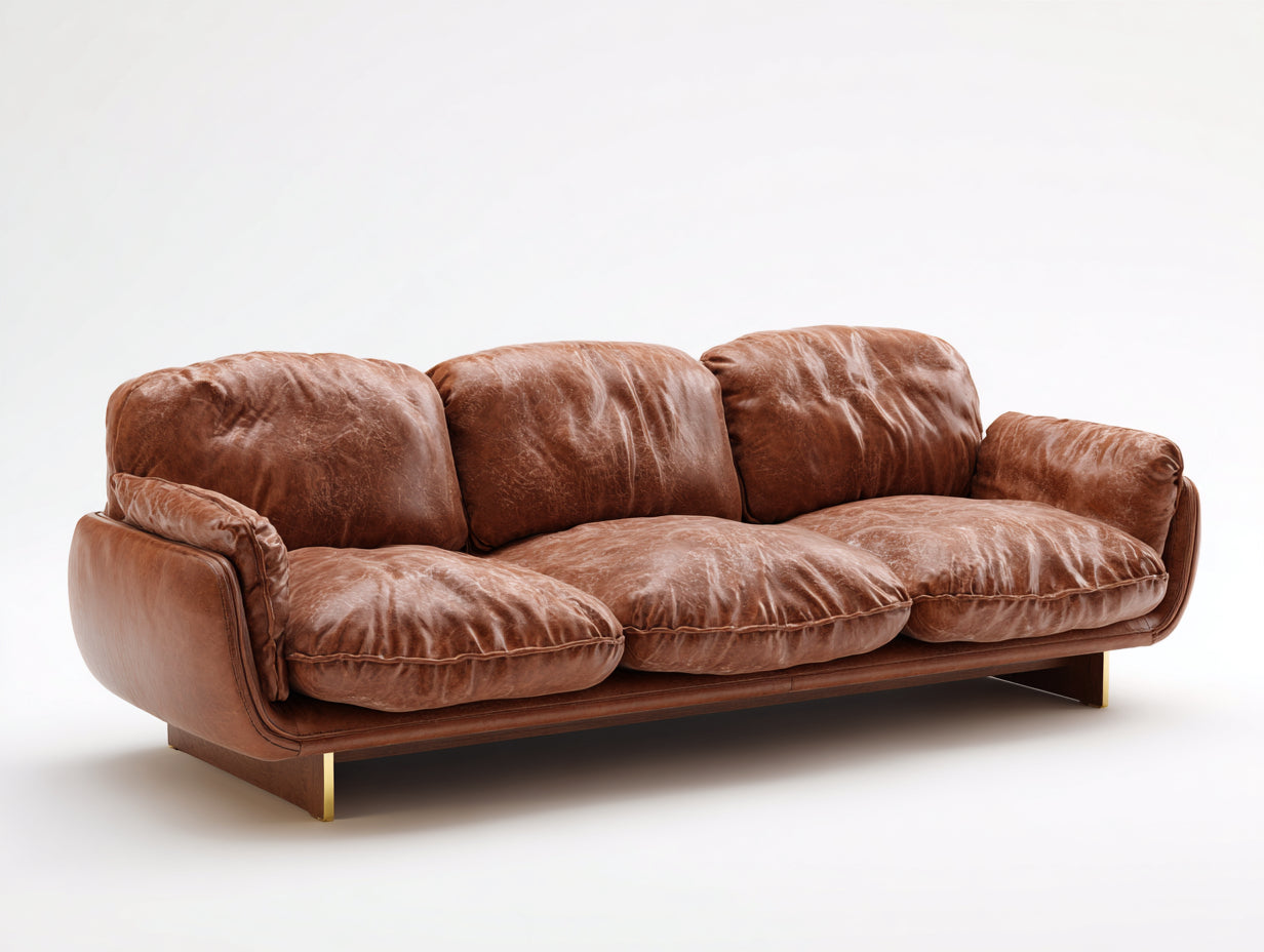 Sofás 3 plazas tapizado efecto cuero 225x95x78 cm - marrón cognac - patas metálicas doradas