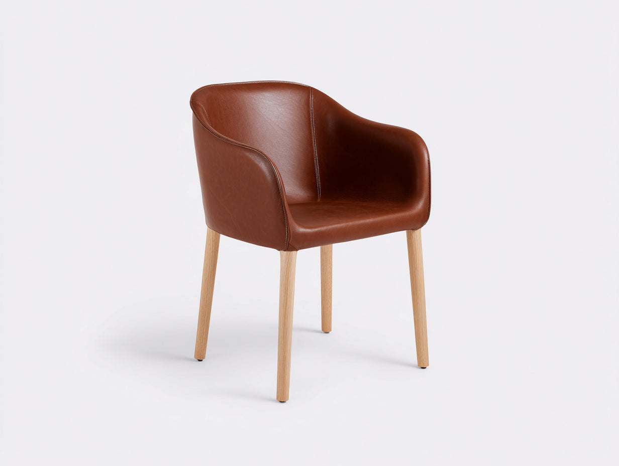 Sillas de comedor tapizadas en polipiel con reposabrazos 58x60x82 cm - marrón coñac-madera natural - para comedor