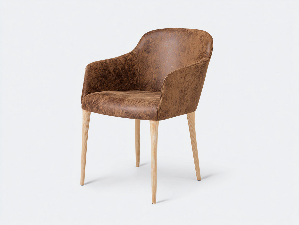 Sillas de comedor tapizadas en polipiel con reposabrazos 58x60x82 cm - marrón-madera natural - para comedor
