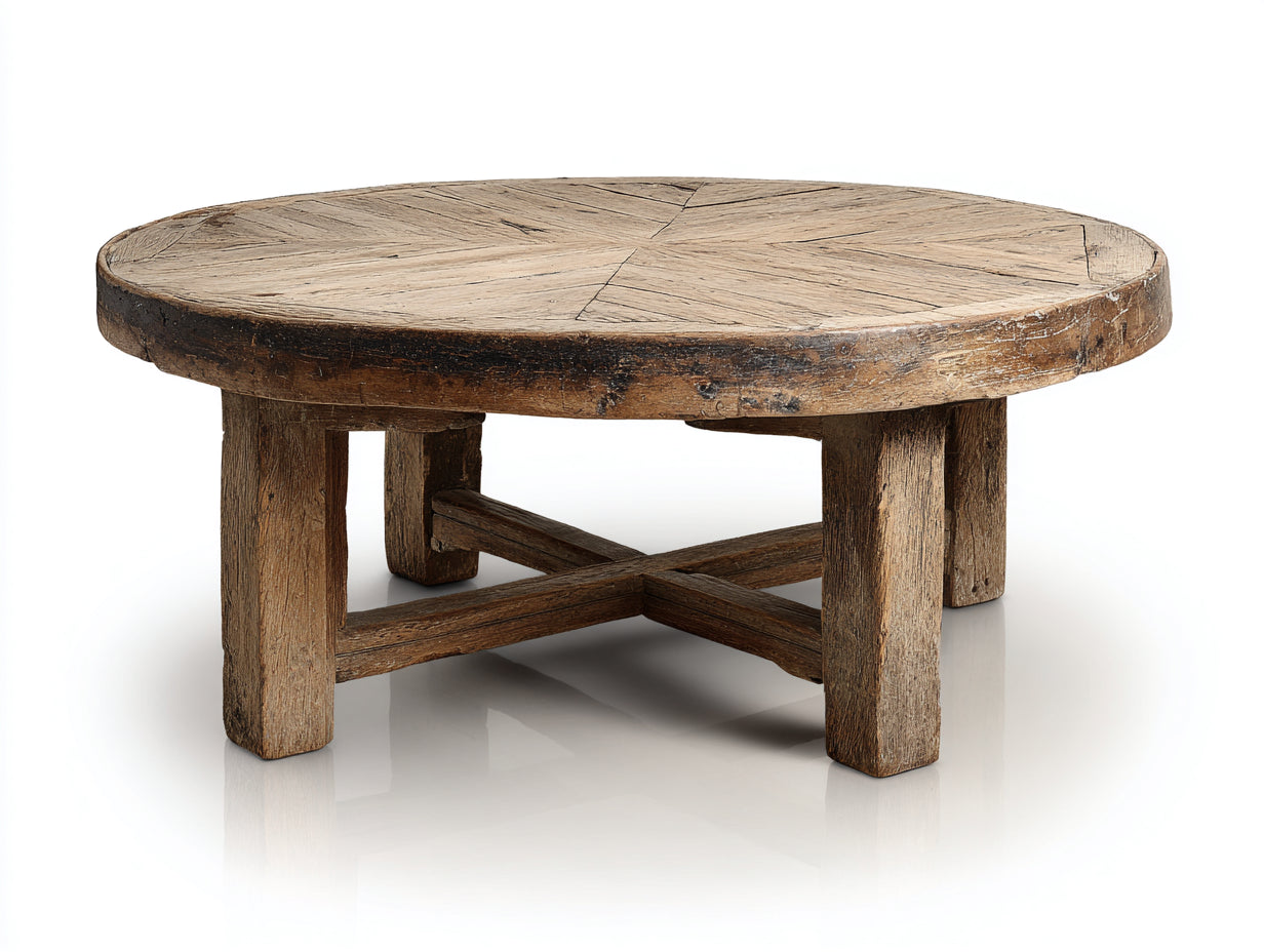 Mesas de jardín de madera maciza 100x100x45 cm - Marrón envejecido - Diseño redondo rústico