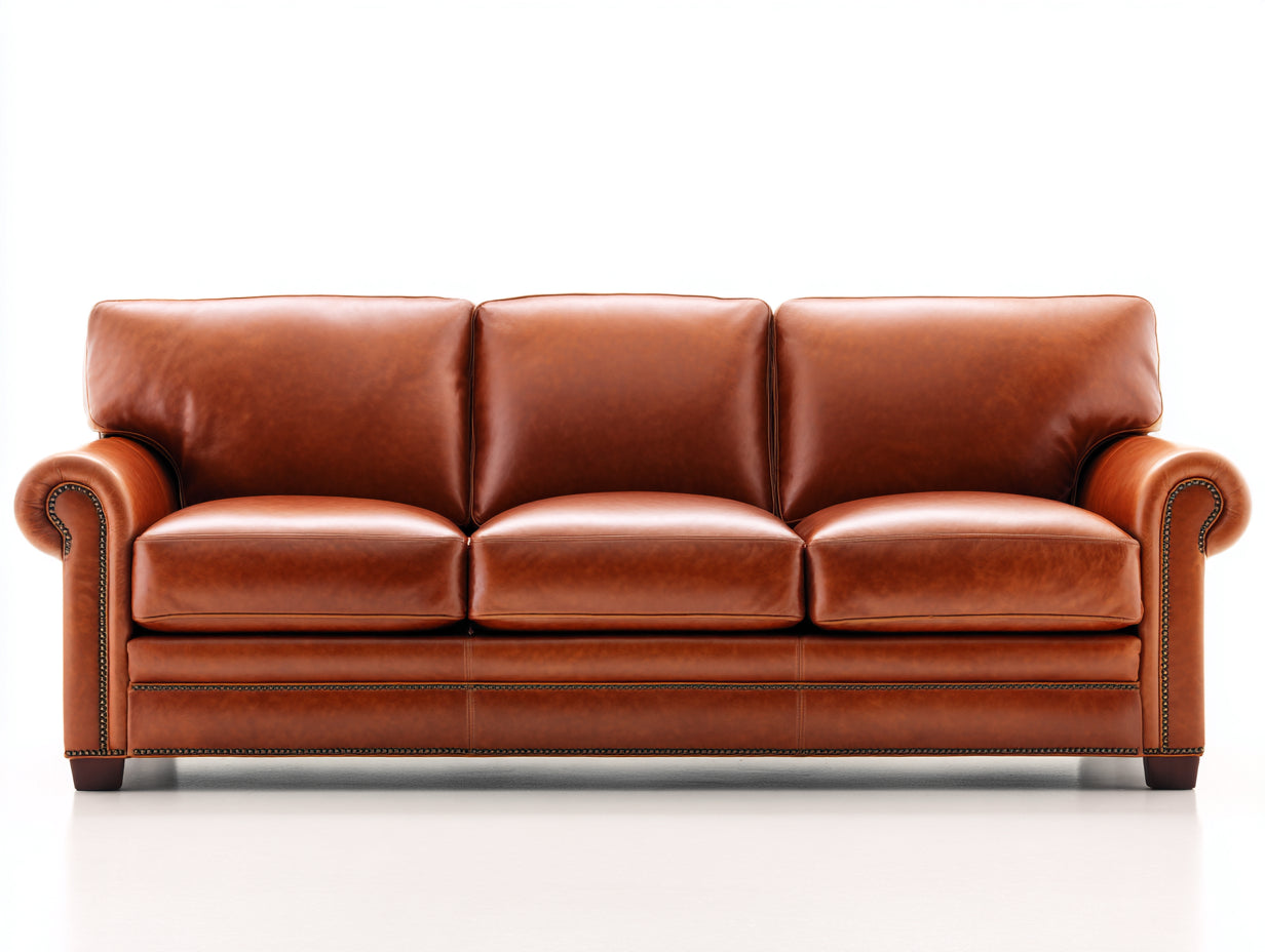 Sofás de 3 plazas de cuero marrón 210x95x90 cm - marrón - diseño clásico con reposabrazos enrollados