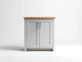 Aparadores de madera 80x40x82 cm - roble natural y gris claro - 2 puertas con tiradores plateados