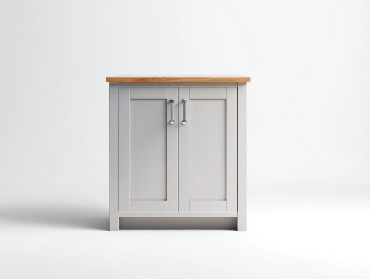 Aparadores de madera 80x40x82 cm - roble natural y gris claro - 2 puertas con tiradores plateados