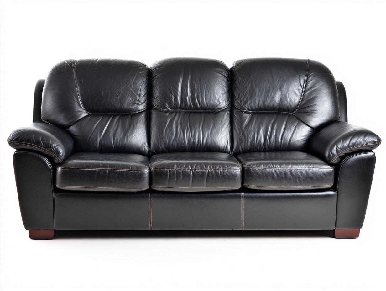 Sofás de 3 plazas de cuero sintético 200x90x95 cm - negro - diseño clásico con reposabrazos acolchados
