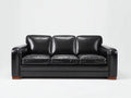 Sofás 3 plazas tapizado efecto cuero 210x86x82 cm - negro - brazos rectos y patas de madera