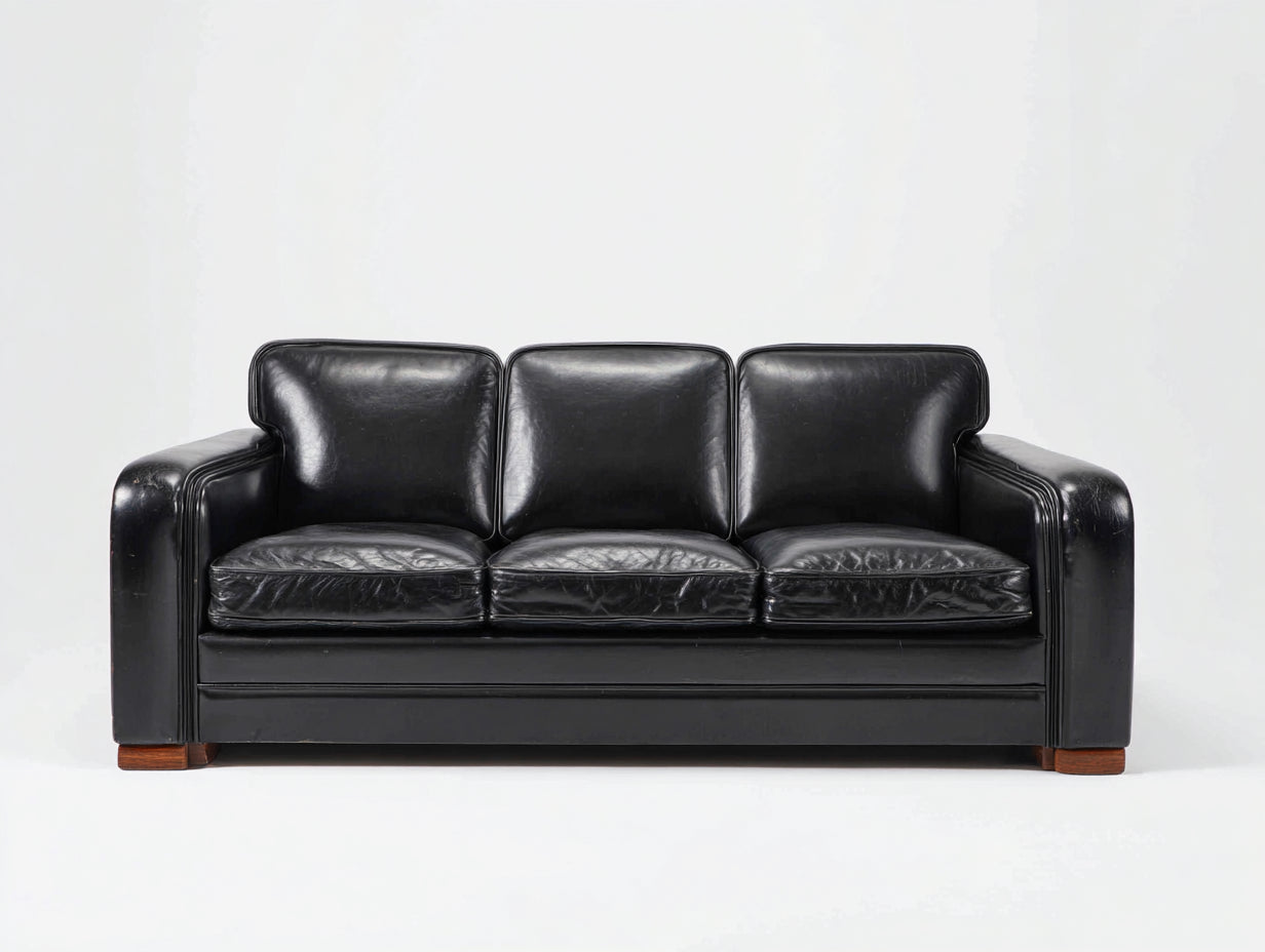 Sofás 3 plazas tapizado efecto cuero 210x86x82 cm - negro - brazos rectos y patas de madera