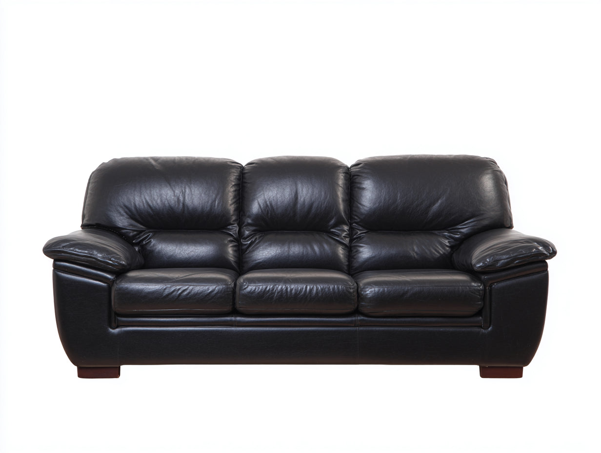 Sofás 3 plazas tapizado efecto piel 205x90x86 cm - negro - diseño acolchado para salón
